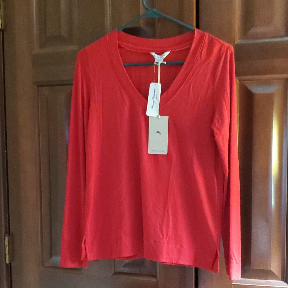 NWT Tommy Bahama Vibrant Red Long Sleeve Tee
